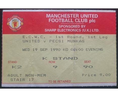 1990-91 MANCHESTER UNITED V PECSI MUNKAS ECWC 1ST ROUND TICKET
Fold
Ref DER