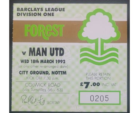 1991-92 NOTTINGHAM FOREST V MANCHESTER UNITED TICKET
Ref DER