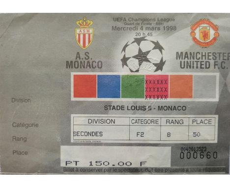 1997-98 A S MONACO V MANCHESTER UNITED CHAMPIONS LEAGUE TICKET
Good condition with very slight fold
Ref DER