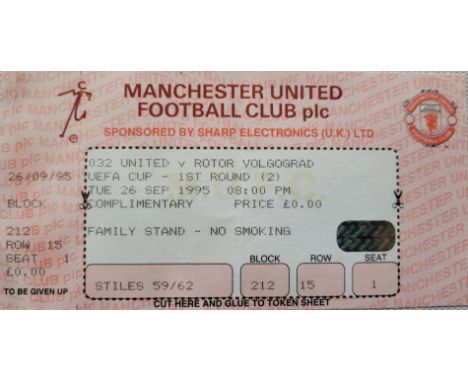 1995-96 MANCHESTER UNITED V ROTOR VOLGOGRAD&nbsp; UEFA CUP UNUSED TICKET
Good condition
Ref DER