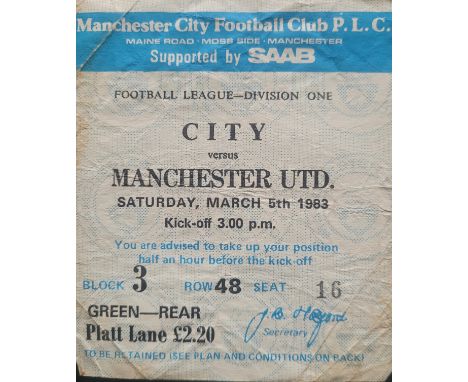 1982-83 MANCHESTER CITY V MANCHESTER UNITED TICKET
Folds
Ref DER