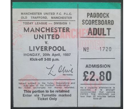 1986-87 MANCHESTER UNITED V LIVERPOOL TICKET
Slight fold&nbsp;
Ref DER