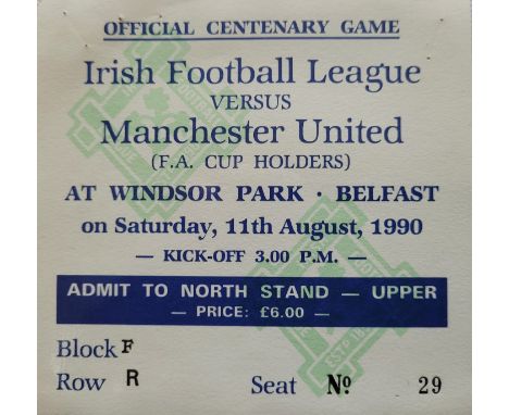 1990 IRISH FOOTBALL LEAGUE V MANCHESTER UNITED IRISH CENTENARY GAME TICKET
Good condition with staple holes
Ref DER