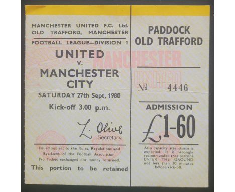 1980-81 MANCHESTER UNITED V MANCHESTER CITY TICKET
Slight fold
Ref DER