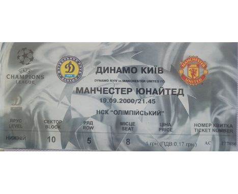 2000-01 DYNAMO KIEV V MANCHESTER UNITED CHAMPIONS LEAGUE TICKET
Slight folds
Ref DER