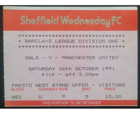 1991-92 SHEFFIELD WEDNESDAY V MANCHESTER UNITED TICKET
Ref DER