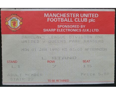 1989-90 MANCHESTER UNITED V QUEENS PARK RANGERS TICKET
Ref DER