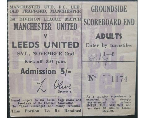 1968-69 MANCHESTER UNITED V LEEDS UNITED TICKET
Ref DER