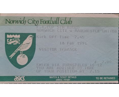 1990-91 NORWICH CITY V MANCHESTER UNITED FA CUP 5TH ROUND TICKET
Ref DER