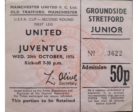 1976-77 MANCHESTER UNITED V JUVENTUS UEFA CUP TICKET
Slight fold
Ref DER