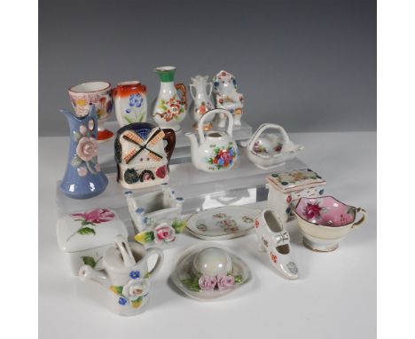 Collection of nineteen porcelain miniatures, primarily from the Occupied Japan era (1945-1952), featuring an assortment of de