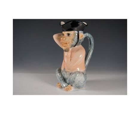A ceramic character jug by Hachiya Brothers, depicting a monkey wearing a tricorn hat, designed with a highly detailed and ex