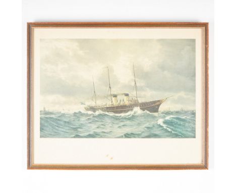 Framed maritime print after an 1897 painting by Christian Blache, depicting the Russian imperial yacht Standart. Commissioned