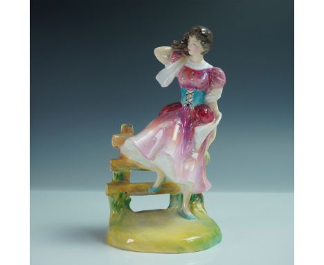 Capturing the essence of a warm and breezy afternoon, this Royal Doulton figurine, Summer HN2086, presents a young woman grac