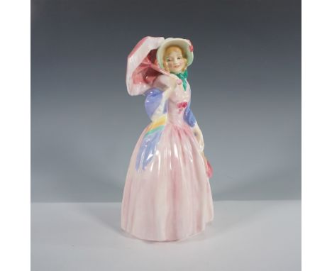 This Royal Doulton figurine, titled Miss Demure (HN1402), features a charming young lady in a flowing pink dress, accented wi