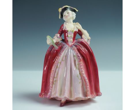 This finely crafted porcelain figure is part of the Regency series and depicts an 18th-century lady dressed in a lavish red a