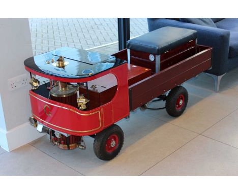 A very well engineered gas-powered model of a Garrett Steam Wagon, approximately 1/4 scale, to measure 155cm in length and 70