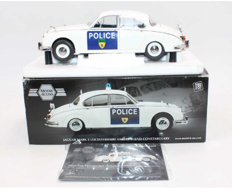 Model Icons 1/18th scale boxed Limited Edition model of a Jaguar MK2 Leicestershire and Rutland Constabulary Police Car, as i