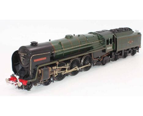 O gauge appears scratch built Black Prince BR Class 7  70008 4-6-2 loco and tender, BR lined green express livery. A fine loo