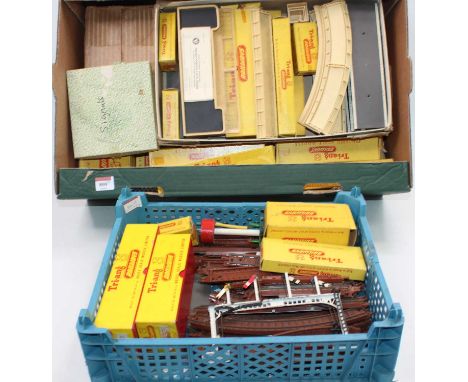Two trays containing Triang TT: 0-6-0 black loco with 2 maroon coaches and two controllers in a set box (G-B very P); T93 'Cl