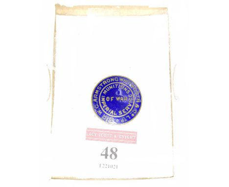 A World War 1 Sir W G Armstrong Whitworth and Co War Service enamel badge, suppliers to the railways