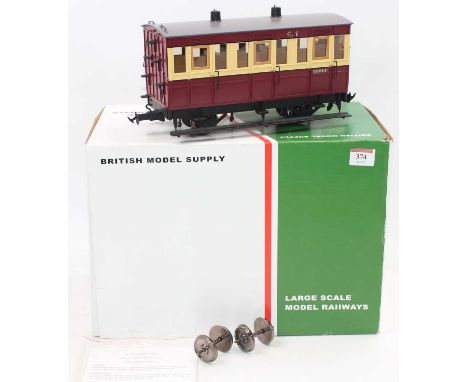 British Model Supply G Scale Isle of Man 4-wheel coach 3rd /Guards, maroon &amp; cream (M-BE)