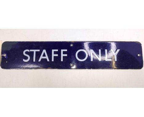 Original enamel BR Eastern region blue and white door plate, ex Bury St Edmunds, to read Staff Only