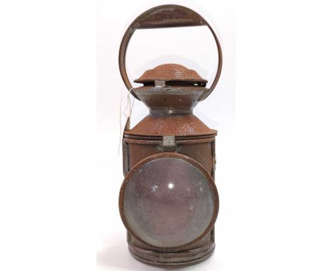 An original stamped LNE-C 3 aspect hand lamp, plated for Bury St Edmunds