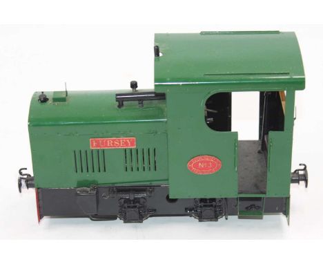 Brandbright 32mm scale electrically powered model of a 0-4-0 Fowler Resilient locomotive, green body and named Fursey, nice e