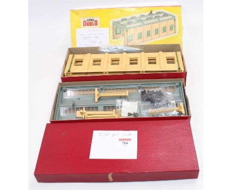Hornby Dublo 5005 2-road engine shed kit, complete plus additional drainpipe and window, with 5006 extension kit complete, bo