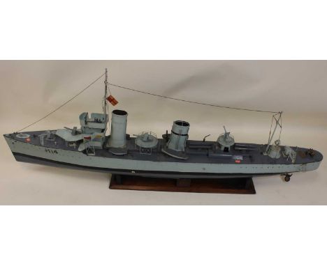A circa 1929/30 scratch-built model of a live steam H-Class Destroyer (H14), the model comprising of sheet metal hull with wo