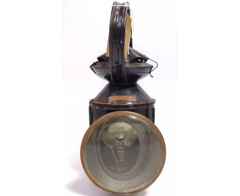 An early LNE marked Pie crust hand lamp, marked Bury St Edmunds, complete