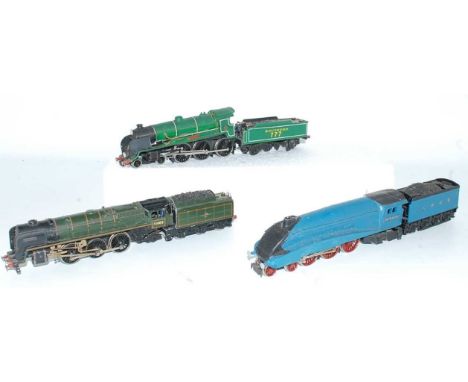 Three kit-built or amended locos: LNER W1 10000 resin body on Triang chassis; BR Britannia Trix missing front bogie; Southern