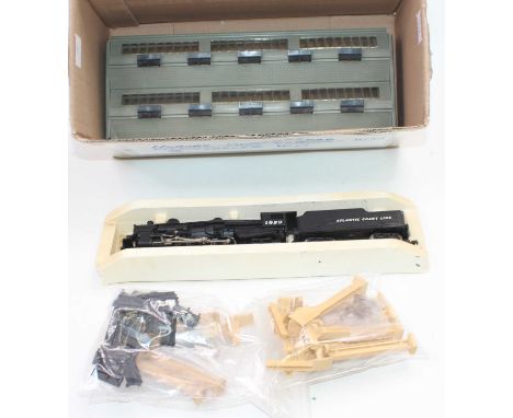 Tree Hornby Dublo 5006 engine shed extension kits, appear complete (VG-E), with Yugoslavian made 4-6-2 loco and tender, black