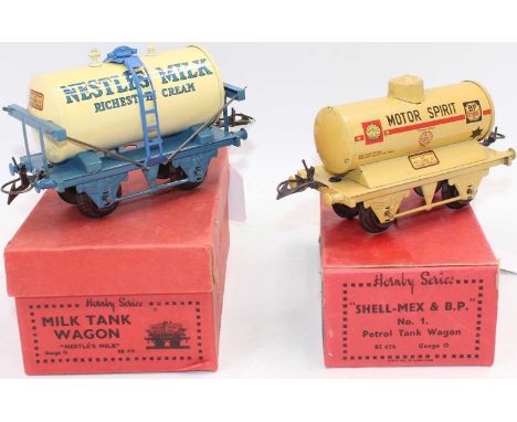 Hornby 1936-9 totally repainted Nestles Milk tank wagon on light blue standard base, ladder and ends, white tank - small scra