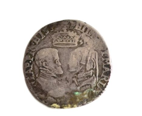 Philip & Mary Shilling 1554, facing busts, full titles, mark of value (X II) on rev divided by crown; date not struck up (apa