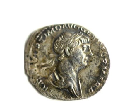 Roman Imperial, Trajan Silver Denarius: obv. laureate & draped bust, rev. COS VI P P S P Q R, Trajan's Column surmounted by s