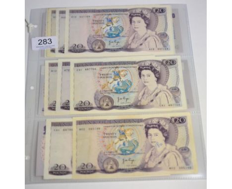 A Collection of 28 x Bank of England £20 Notes comprising: Series 'D' Pictorial Issue: Fforde AO1 obv. cashier's mark (single