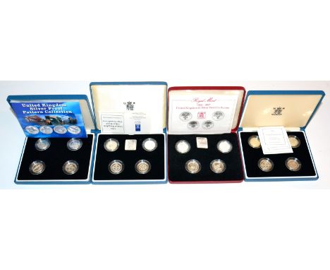 4 x 4-Coin Sets of Silver Proof £1 Coins comprising: 1984-1987, revs national floral emblems, with certs, in CofI, FDC;  1994