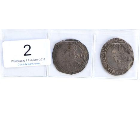 Charles I, 2 x Shillings: (1) MM triangle in circle; obv. sixth large 'Briot's' bust with stellate lace collar & double-arche