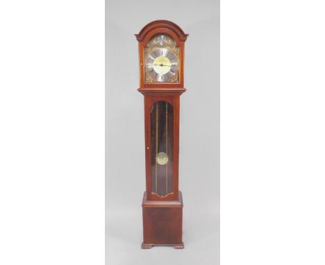James Stewart of Armagh; a late 20thC mahogany cased long case clock, with a brass break oval dial, cherub spandrels and whit