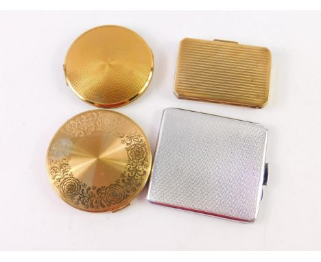 Stratton Melissa and Vanguard compacts, Aristocrat chromium plated cigarette case with engine turned decoration, a cabochon s