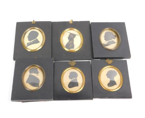 A group of six 19thC and 20thC portrait silhouette miniatures, one inscribed Hawley John Baines 'when at Shrewsbury School ab