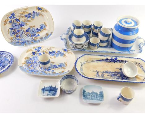 Various blue and white pottery, etc to include Copeland Spode Italian part service, circular bowl 26cm diameter, shaped dishe