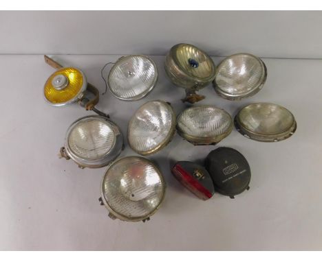 Various automobilia, to include chrome plated and other light fittings, to include Lucas, 19cm diameter, red back light, othe