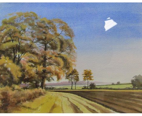 Graham Timbrell (British 20/21stC). Autumn landscape, farmland view, two watercolours, 29cm x 37.5cm and 18cm x 27cm, (2).