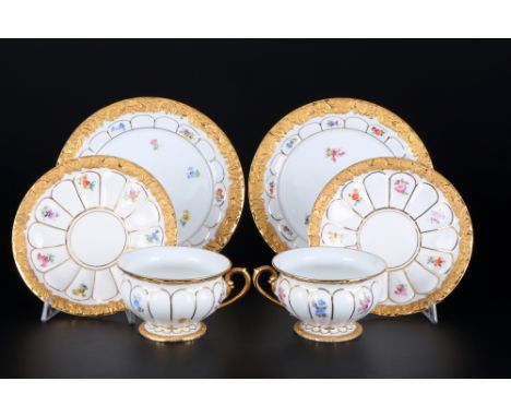 Meissen X-Form 2 Kaffeegedecke, coffee cups with dessert plates,Porzellan, blaue Schwertermarke mit zwei Schleifstrichen 2. W