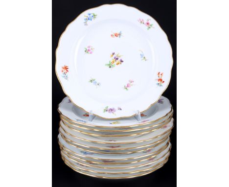 Meissen Streublümchen 12 Kuchenteller 1.Wahl, Knaufmarke, dessert plates 1st choice,Porzellan, blaue Schwertermarke 1. Wahl, 