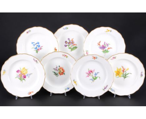 Meissen Blume 7 Speiseteller 1.Wahl, Pfeifferzeit, dinner plates 1st choice,Porzellan, blaue Schwertermarke 1. Wahl, Pfeiffer