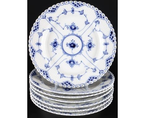 Royal Copenhagen Musselmalet Vollspitze 7 große Speiseteller 1084, full lace dining plates 1st choice,Porzellan, Dänemark, mi